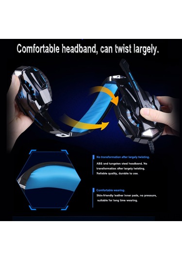 Youtek Kotıon Each G9000 Oyuncu Kulaklığı, 40mm Sürücü, Led Işık, Mikrofon, Ses Kontrol, 3.5mm+usb, Mavi-siyah