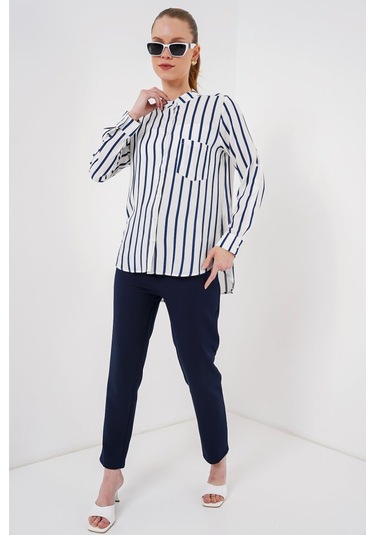 Uzun Kollu Çizgili Gömlek 20283 - B.lacivert Lacivert