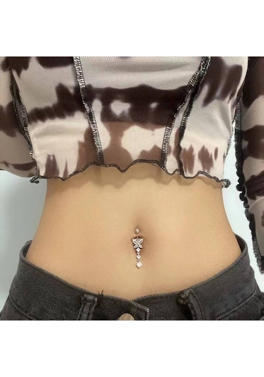 Shopiolog Cerrahi Çelik Kelebek 316 L Göbek Piercing Gümüş