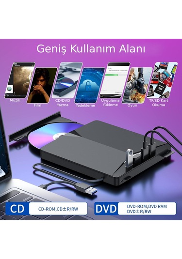 Valkyrie Harici Cd Dvd Rom Yazıcı Okuyucu Usb 3.0 Hub Çoğaltıcı Tf Sd Kart Okuyucu 7in1