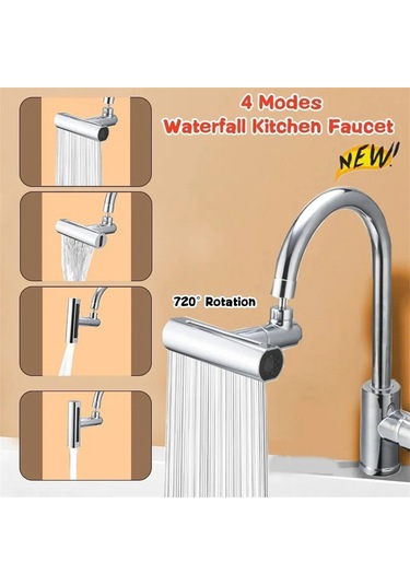 Xurunkeji Adet Gerçek Şelale Mutfak Musluğu Uzatma Adaptörü 720 Döner 4 Mod Çok Fonksiyonlu Şelale Basınçlı Bubbler, B GÜMÜŞ