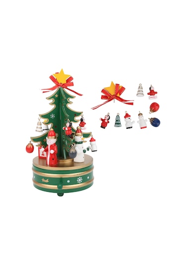 Moveevo Noel Dekorasyonu Ahşap Döner Müzik Kutusu Çocuk Hediyesi Aksesuarla Ornman Noel Ağacı Dekoru
