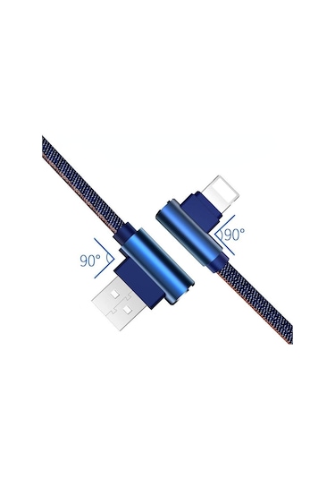 Mavi İos Uyumlu Samsung L Huawei L İçin Ekstra Uzun L Tipi Kavisli Örgülü Usb Kablosu Hızlı Şarj Kablosu Mikro C Tipi Usb Kablosu 1m Type-c