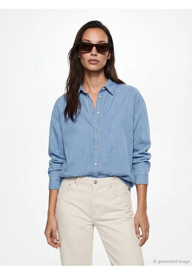 Lc Waikiki İndigo Gömlek Yaka Oversize Kadın Jean Tunik Indigo