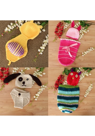 Suntek Yenidoğan Örme Tığ Kostüm + Şapka Çok Renkli