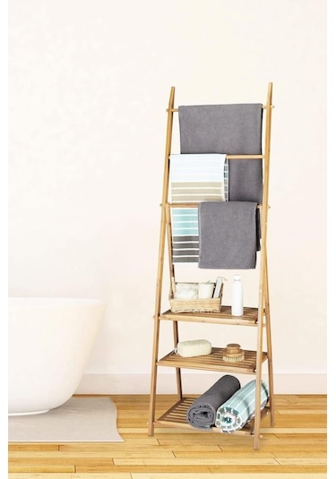 Digithome Bambu 3 Raflı Havlu Askısı Banyo Düzenleyici Havluluk Organizer Db-0006 Kahverengi