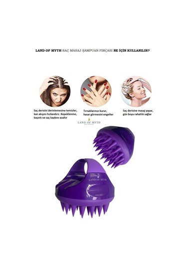 Land Of Myth Lom1401 Yumuşak Silikon Dişli Saç Derisi Masaj Fırçası Mor