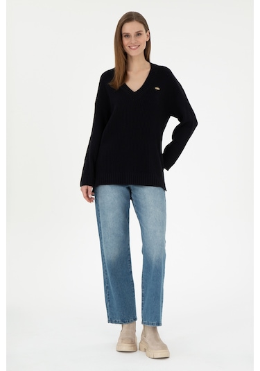 U.S. Polo Assn. Kadın Lacivert V Yaka Kazak 50297120-VR033