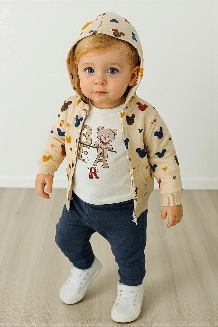 Bear Hırkalı Erkek Bebek Eşofman Takım Mavi