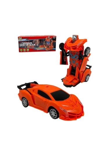 Transformers Arabası Turuncu Işıklı Sesli Kendinden Robota Dönüşebilen Çarp Dön Araba 25 Cm