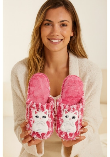 Kıty Cat Kedili Kapalı Kadın Ev Terliği Kışlık Terlik Pembe