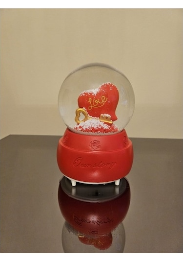Love Kalpli Müzikli Kırmızı Kar Küresi