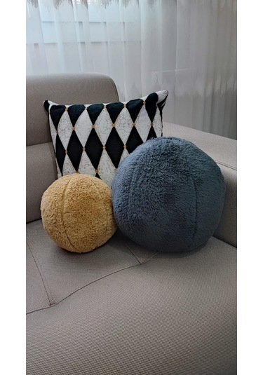 2' Li Top Kırlent / Yastık Büyük Antrasit / Küçük Hardal