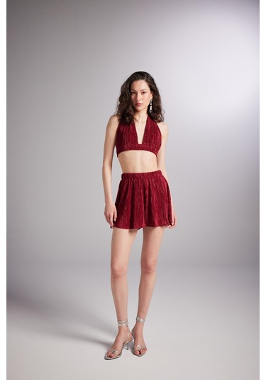 Holly Lolly Beli Lastikli Mini Comfy Şort Bordo