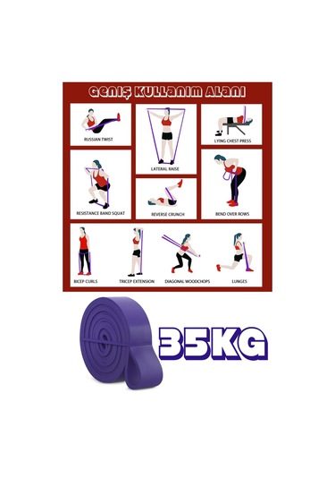 35 Kg Mor Barfiks Direnç Lastiği Extra Sert Gym Pilates Fitness Kas Geliştirme Bandı Mor