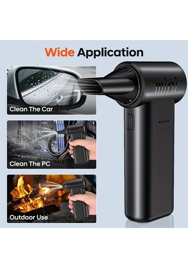 Fochsia Black- Turbo Jet Elektrikli Üfleyici 150.000 Rpm Yüksek Hız Usb Şarjlı 4000mah Pilli 3 Hız Ayarı Abs Gövde Ev Araç Temizliği İçin