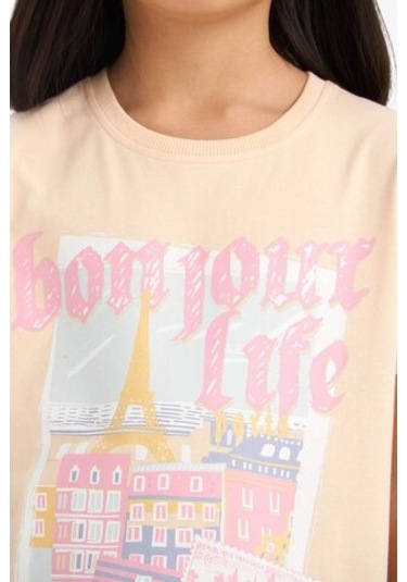 Defacto Kız Çocuk Bisiklet Yaka Baskılı Kısa Kollu Tişört E0350a825smog96 Turuncu