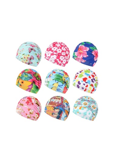 Baskılı Spor Aksesuarları Elastik Naylon Türban Uzun Saç Koruma Havuz Banyo Şapkaları Yüzme Kap 12 Çok Renkli