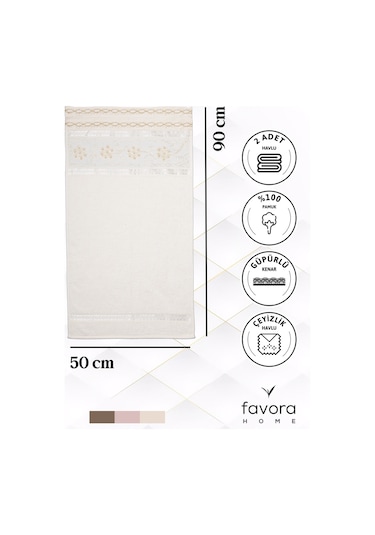 %100 Pamuk Güpürlü Çeyizlik 2'li Havlu 50x90 - Krem Krem