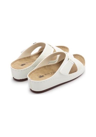 Roy Jones Kadın Ortopedik Çapraz Cırtlı Ayarlanabilir Üst Detay Konfor Modeli Günlük Terlik Yumuşak Beyaz