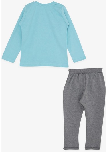 Erkek Bebek Dinazor Baskılı Eşofman Takım-13390-turkuaz Turkuaz