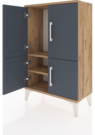 Arges Komodin 2 Raflı 4 Kapaklı 60x30x96 Çam-antrasit Atlas Çam