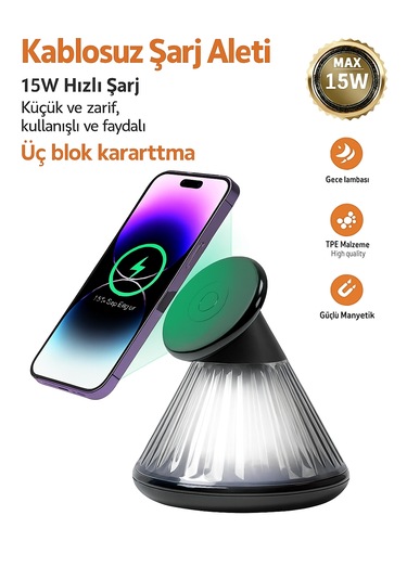 Şarj İstasyonlu Başucu Lambası Manyetik 15w Ayarlanabilir Modern
