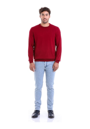 Hatemoğlu Erkek Regular Fit Pamuk Bisiklet Yaka Triko Kazak Bordo