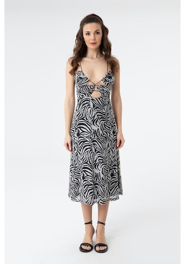 Soul 31202-23y Kadın Askılı Elbise SOUL-31202-R1571 Ekru - Siyah