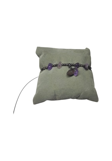 Ametist Taşı Halhal Doğal Taş Bileklik Hal Hal Ayarlanabilir İpli Mor Taş Kristalize Kırık Taş Şifalı Halhal Bileklik Mor