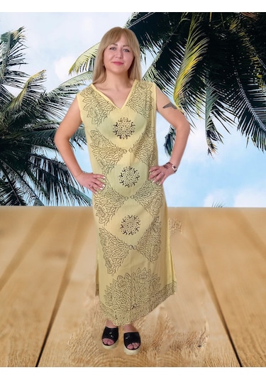 Boutique Venüs Şilebezi Taş Baskılı Elbise - Sarı Siyah
