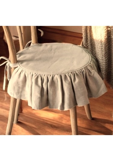 El Yapımı Yuvarlak Buldan Yıkanmıs Keten Fırfırlı Sandalye Minderi Naturel