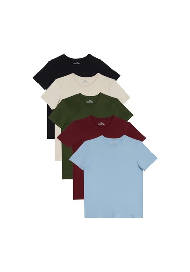 Unisex 5'li Paket Lacivert-taş-haki-bordo-a.mavi Slim Fit Dar Kesim %100 Pamuk Bisiklet Yaka Tişört-32942 Multi Çok Renkli Unisex 5'li Paket Lacivert-taş-haki-bordo-a.mavi Slim Fit Dar Kesim %100 Pamuk Bisiklet Yaka Tişört-32942 Multi Çok Renkli