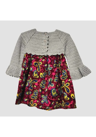 Uretti - Filiz 9248 - Kız Çocuk Örme Robalı Kelebek Desenli Pazen Kumaş Elbise 4 Yaş - Mavi Mavi