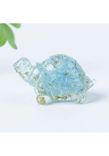 Youmex Mavi Kristal Kaplumbağa Heykeli - Altın Folyo İle Dekore, Ev Dekoru Ve Feng Shui Amulet, 1 Adet
