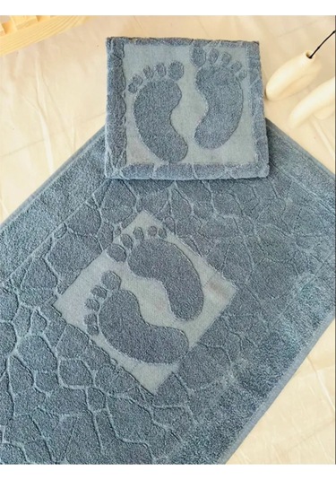 Taş Desenli Kaymaz Taban Ayak Paspası 50x70cm Hızlı Su Emiciliğine Sahip Mavi