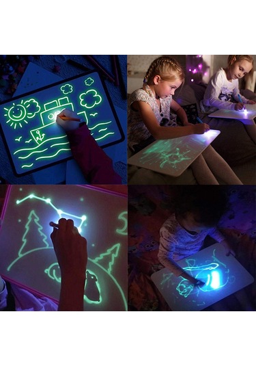 Neevoyu A5 Sarı Çocuk Işıklı Boyama Tahtası - Fosforlu Kalemli, Yeniden Kullanılabilir, Hayal Gücü Geliştirici Grafiti Seti Çok Renkli