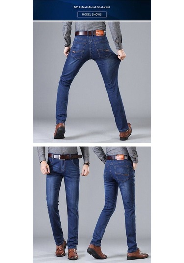 Edwardest Erkek Denim Pantolon 500g Dayanıklı, Esnek Rahat Düz Paça Yüksek Bel Büyük Beden Pantolon Mavi