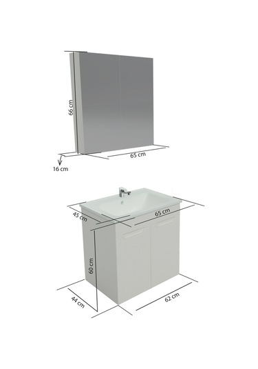 Banyo Dolabı Aynalı Cnc İşlemeli Membran Kapaklı 65 Cm Beyaz