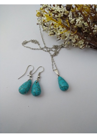 Turkuaz Firuze Taşı Kolye/Küpe Set – Doğaltaş Kolye ve Küpe Tak N11.8659