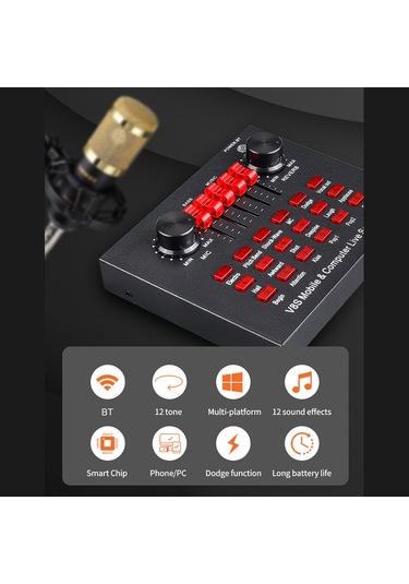 Teltree V8s Dışarıdaki Ses Kartı, Canlı Yayın Ve Ses Düzenleme İçin 6 Ses Modu, 12 Efekt Ve 1200mah Pil, Siyah