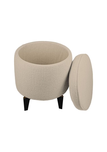 Gazzini Furniture Rio Retro Ayaklı Sandıklı Silindir Dekoratif Puf - Krem