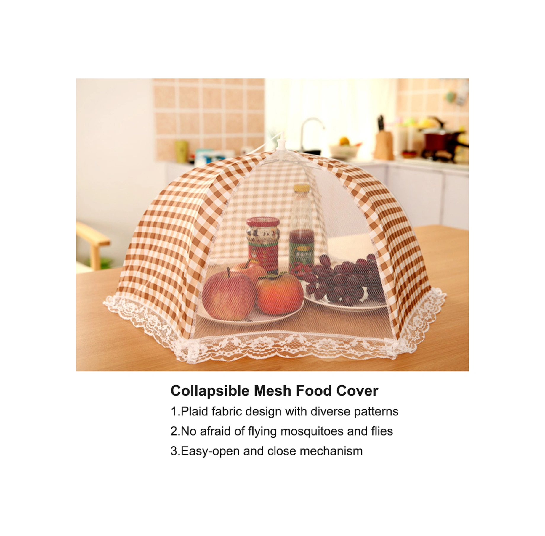 Youmex Küçük Boy Bej Kemer Desenli Katlanabilir Gıda Koruması - Mosquitoya Ve Tozuna Karşı Koruyucu, Bahçe, Kamp Ve Pikniklerde Kullanılabilir, Yeniden Kullanılabilir Kahverengi