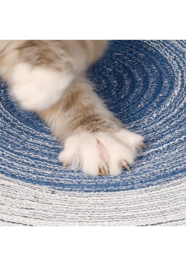 Shineyee Kedi Tırnak Taşlama Matı - Doğal Pamuk İpi El Yapımı - Dayanıklı - Mavi - 36cm Çap