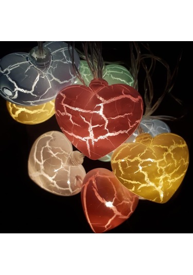 Hdmarketim Rengarenk Çatlak Kalp 10'lu Dekoratif Led Lamba (2 Met