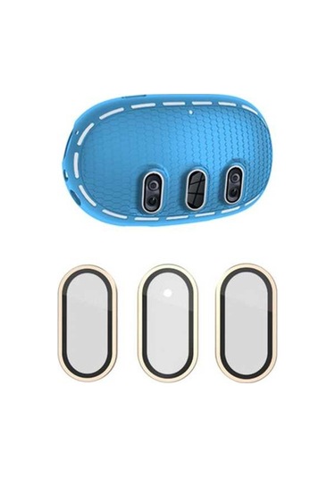 Pazly Meta Quest 3 Kılıf + Tempered Glass Lens Film - Mavi/altın, Vr Kulaklık Aksesuarları Mavi / Altın