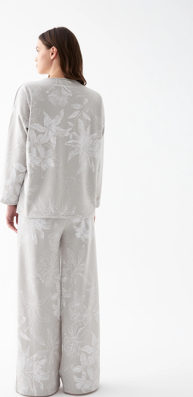Akbeniz Kadın Oversize Gri Çiçek Desenli Pamuklu Kalın Pijama Takımı Gri