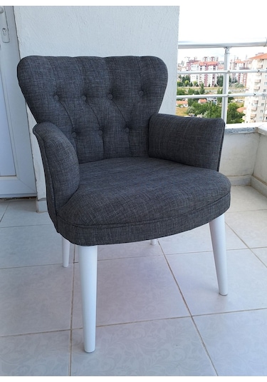 Kayser Home Berjer - Tekli Koltuk - Keten Kumaş - Ahşap Beyaz Ayak - Gri Gri