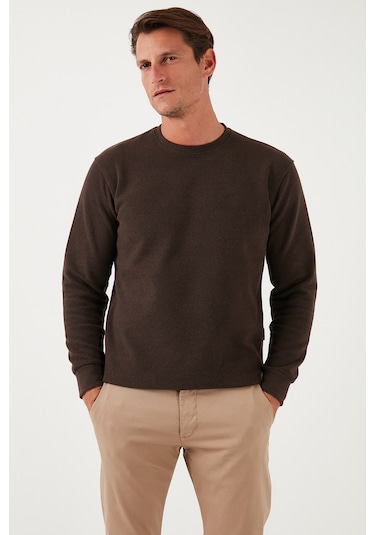 Buratti Slim Fit Bisiklet Yaka Pamuklu Erkek Kazak 456201 Kahve