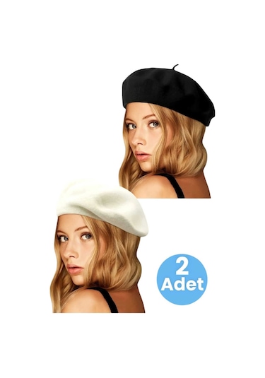 Uniquetrenders Kadın Fransız 2'li Ressam Bere Siyah Ekru Ekru - Siyah